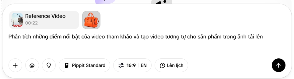 Lệnh tạo video quảng cáo sản phẩm trên Pippit