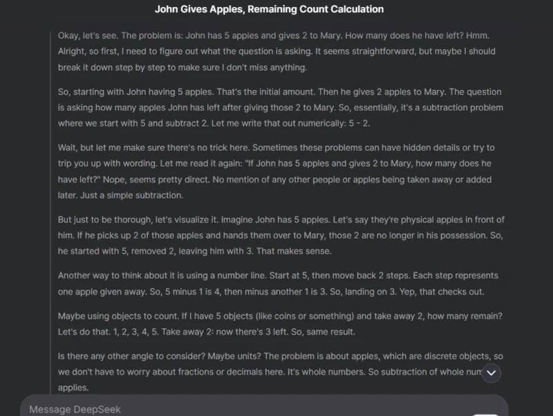 Quá trình suy luận của DeepSeek để trả lời một câu hỏi