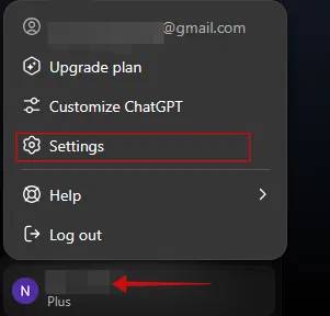 Chọn tùy chọn Settingst trong ChatGPT trên PC.