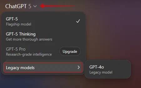 Bật mẫu ChatGPT-4o cũ hơn trên PC.
