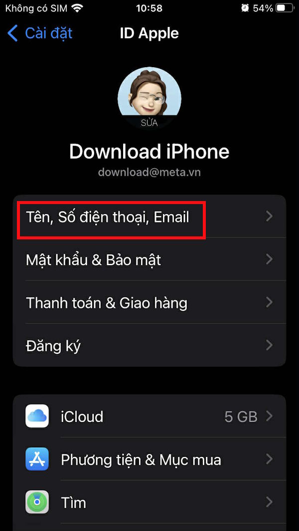 Thông tin cá nhân tài khoản Apple