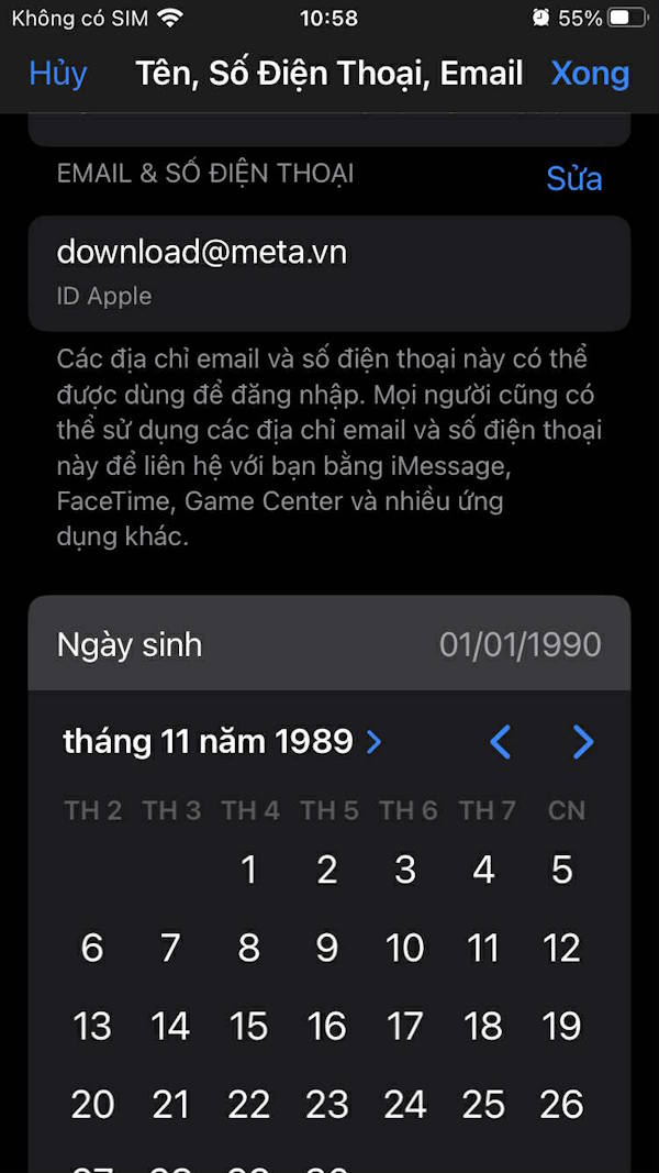 Đổi thông tin ngày tháng năm sinh trên Apple 