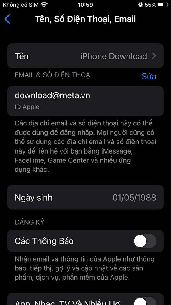 Thông tin ngày tháng năm sinh mới trên Apple