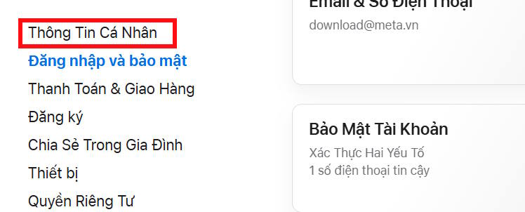 Thông tin cá nhân trên Apple ID