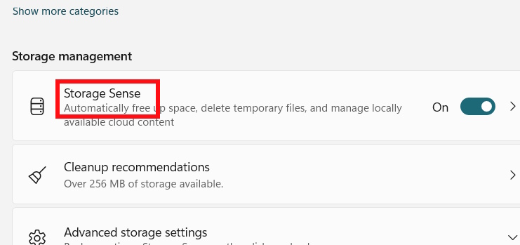 Storage Sense Windows 11