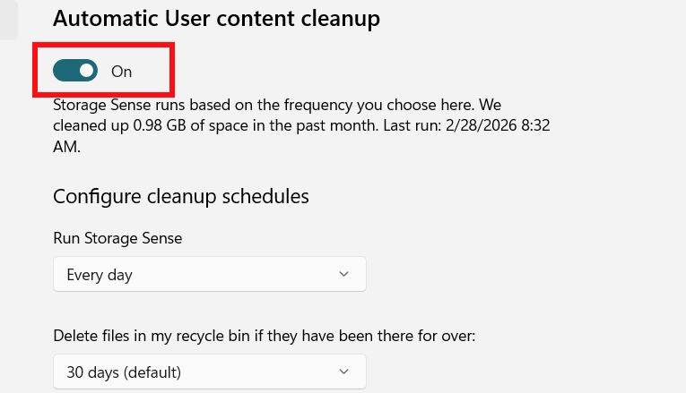 Tắt chế độ tự động xóa dữ liệu bật trên Storage