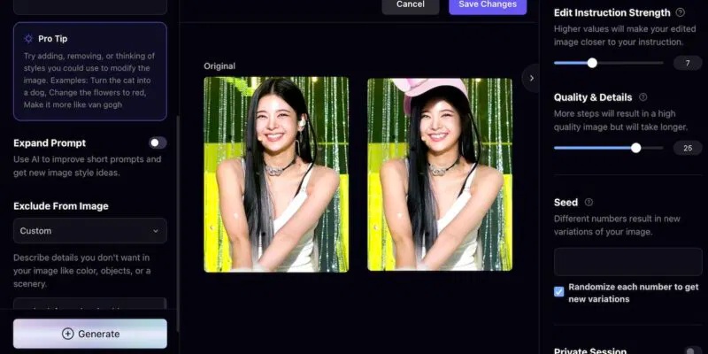 Chỉnh sửa hình ảnh người phụ nữ trên Playground AI