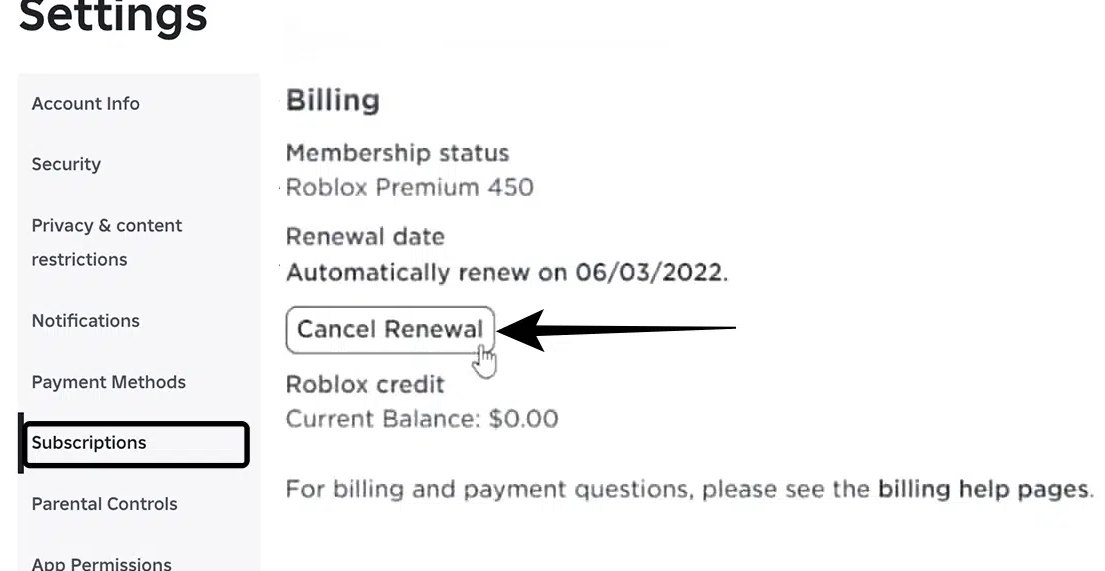 Hủy đăng ký Roblox Premium trên trình duyệt