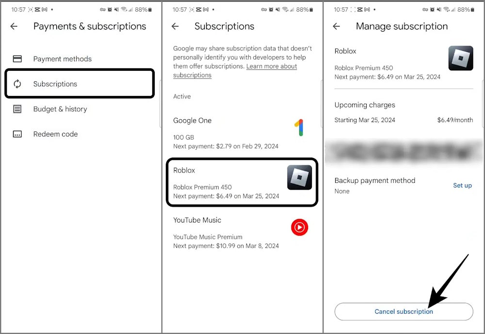 Hủy đăng ký Roblox Premium Android