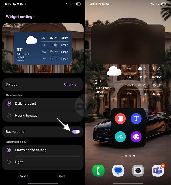 Chọn nền mờ cho tiện ích