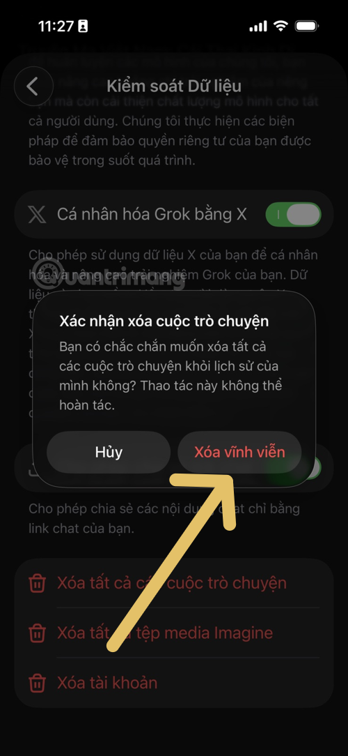 cách xóa lịch sử trò chuyện grok
