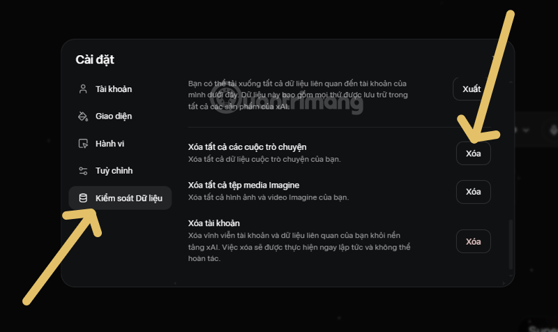 cách xóa lịch sử trò chuyện grok