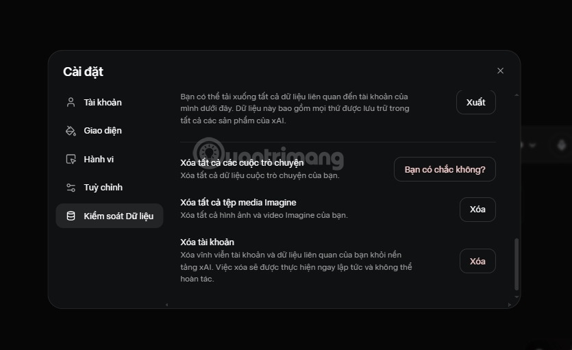 cách xóa lịch sử trò chuyện grok