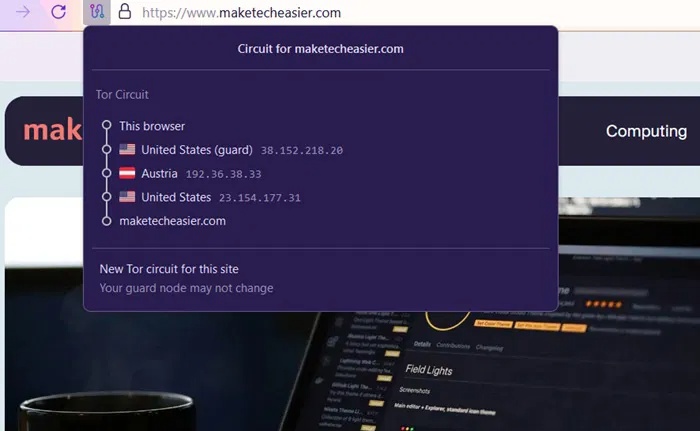 Mã hóa lưu lượng dữ liệu thông qua nhiều máy chủ trên mạng trình duyệt Tor.