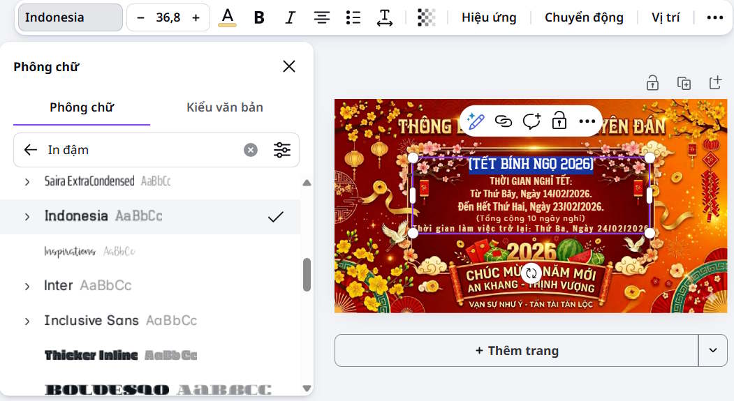 Chỉnh lại font chữ