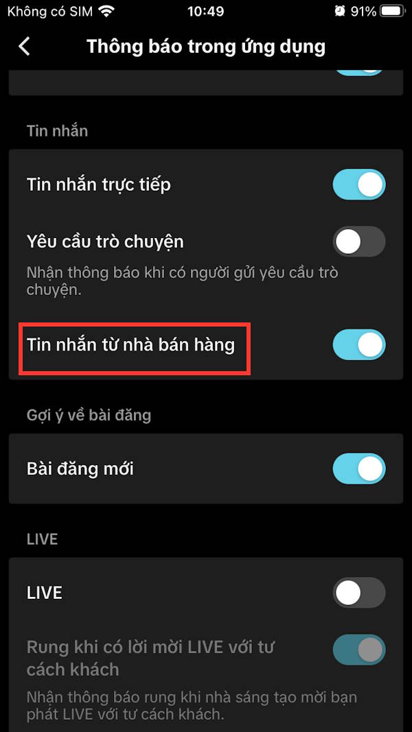 Bật thông báo từ người bán hàng