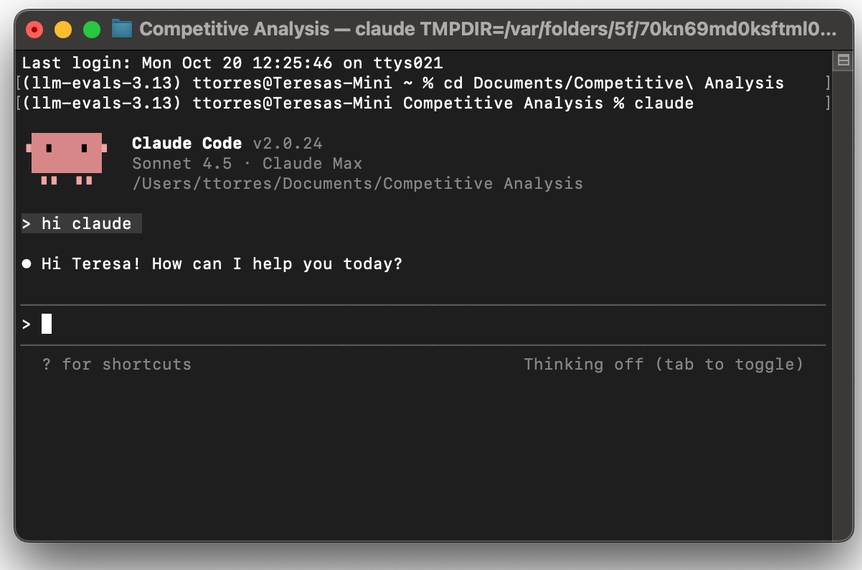 Giao diện trò chuyện với Claude Code từ bên trong ứng dụng Terminal trên máy Mac.