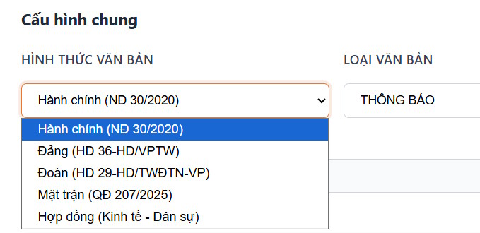 Hình thức văn bản cần soạn trên hanhchinh.ai.vn
