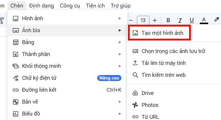 Chèn ảnh bìa trên Docs