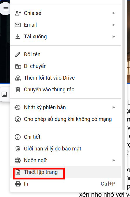 Thiết lập trang trên Docs