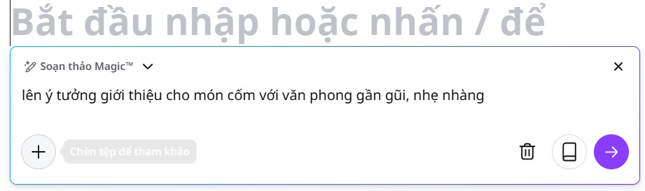 Nhập lệnh tạo văn bản trên Canva