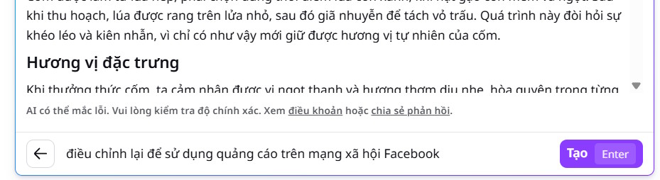 Nhập yêu cầu mới chỉnh sửa văn bản trên Canva