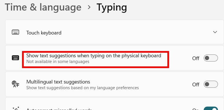 Tắt gợi ý văn bản trên Windows 11