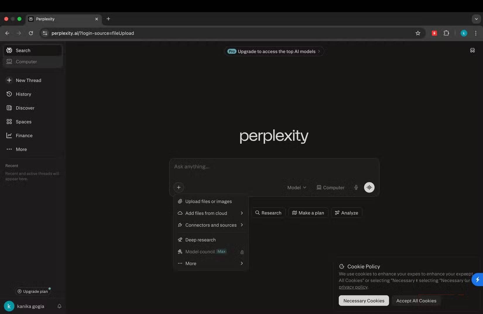 Giao diện Perplexity AI