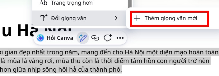 Thêm giọng văn mới trên Canva Magic Write
