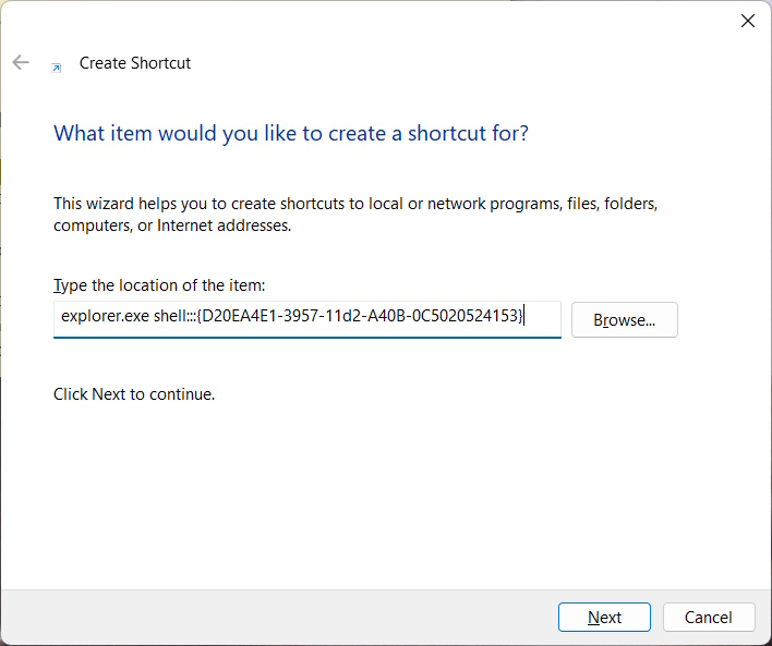 Tạo phím tắt Windows Tools