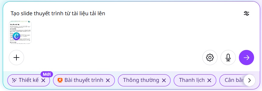 Tải dữ liệu tạo slide bằng Canva AI