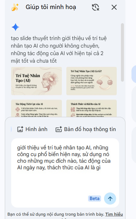Nhập lệnh tạo slide cho Gemini