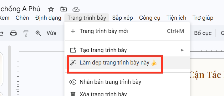 Làm đẹp slide bằng Gemini trên Slides