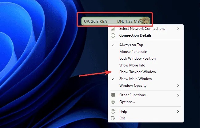 Hiển thị cửa sổ TrafficMonitor trên Taskbar