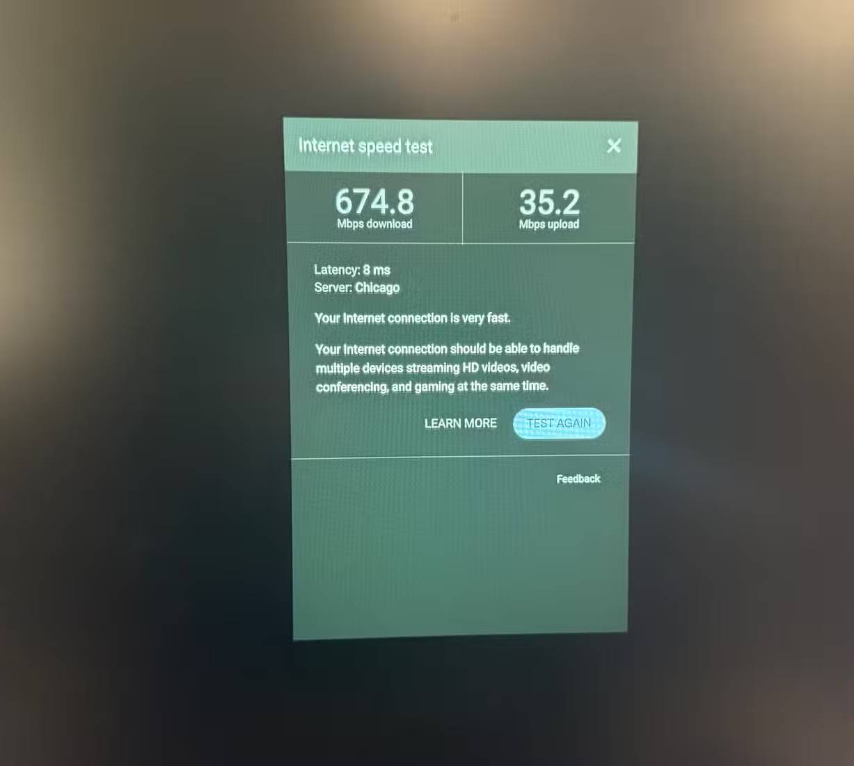 Kết quả kiểm tra tốc độ Internet: 675 Mbps