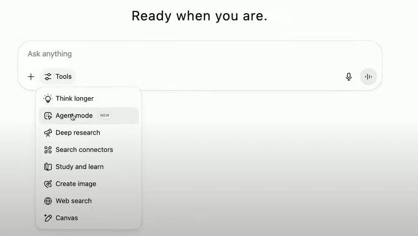 ChatGPT Agent được chọn trong cửa sổ trò chuyện