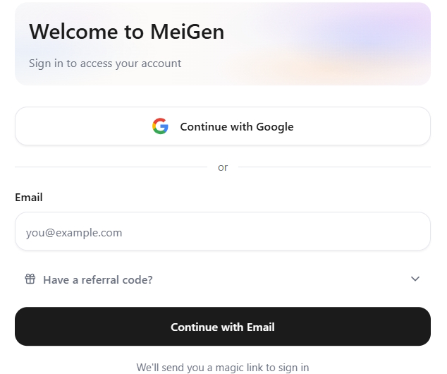 Đăng ký tài khoản MeiGen.ai