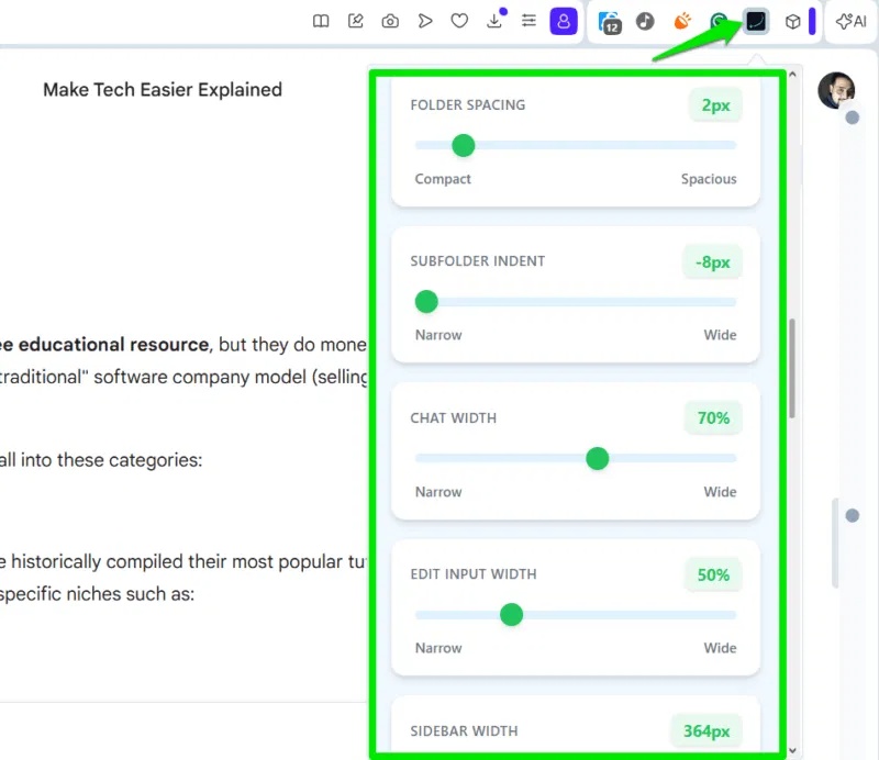 Danh sách các tùy chọn bố cục Gemini Voyager