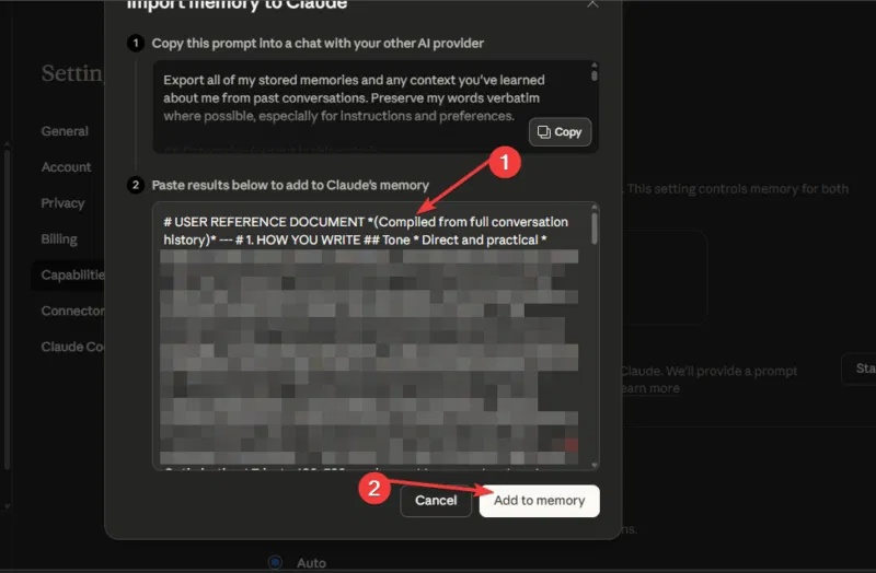 Nhập thông tin vào Claude