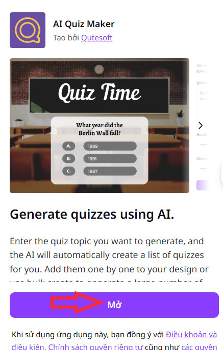Sử dụng AI Quiz Maker trên Canva