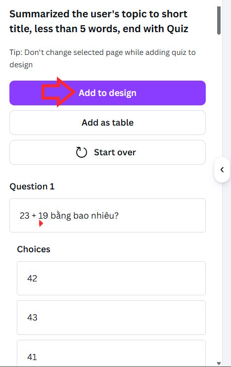 Câu hỏi trắc nghiệm AI Quiz Maker trên Canva