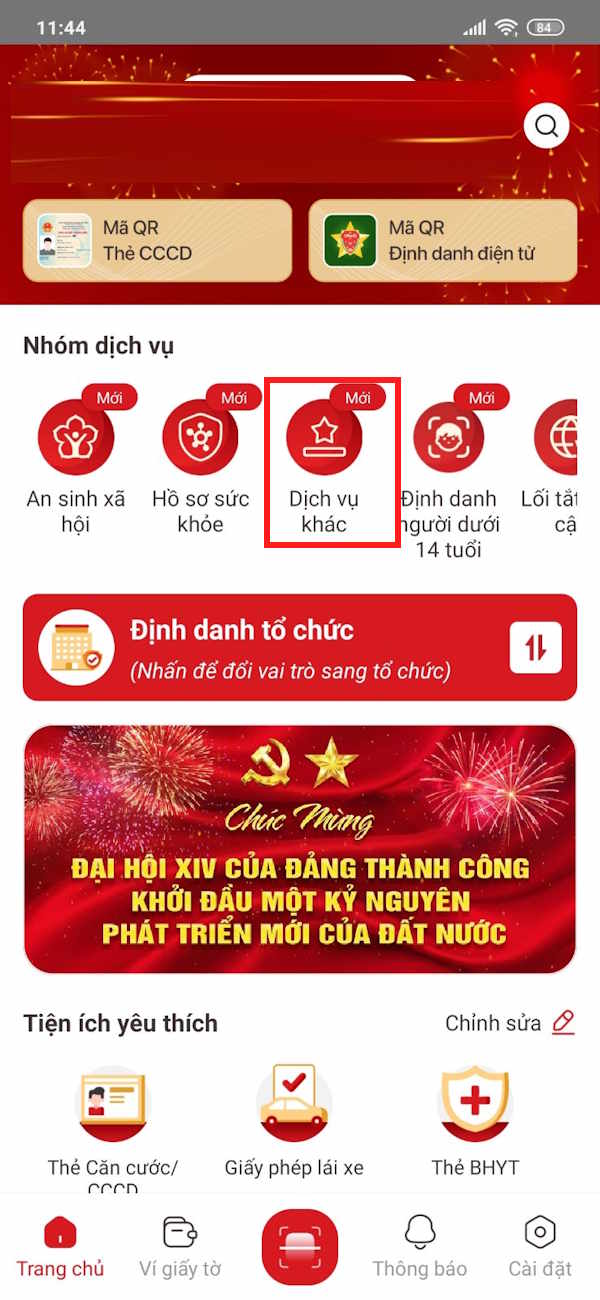 Dịch vụ khác trên VNeID