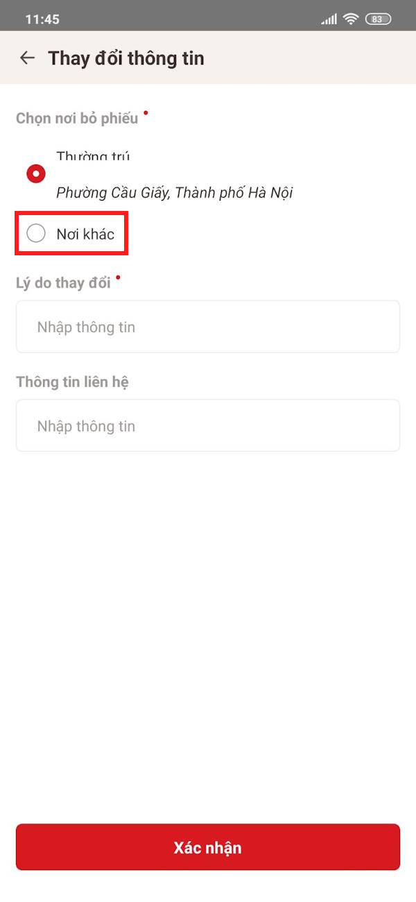 Chọn nơi bỏ phiếu khác