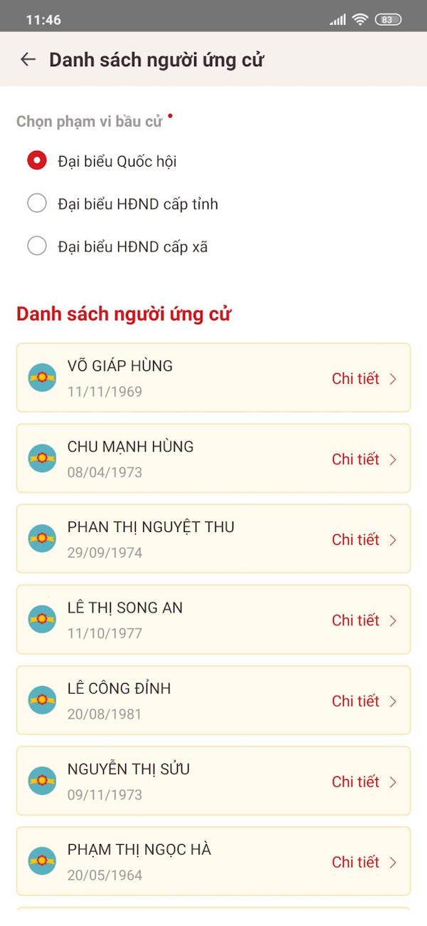 Danh sách ứng cử