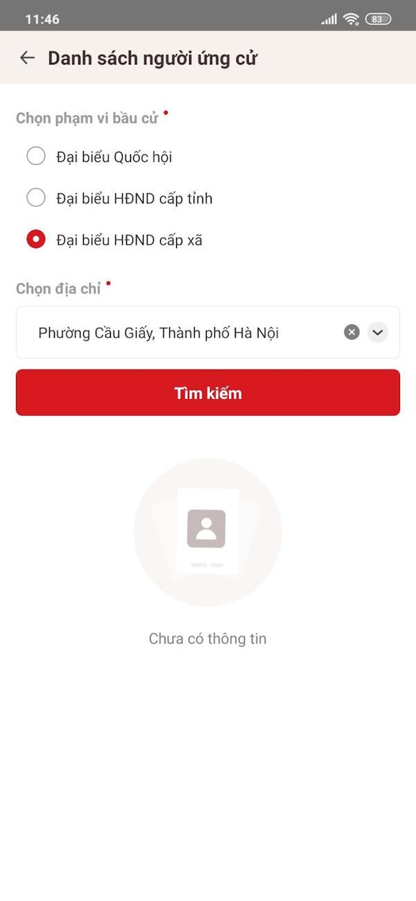 Tra cứu danh sách ứng cử
