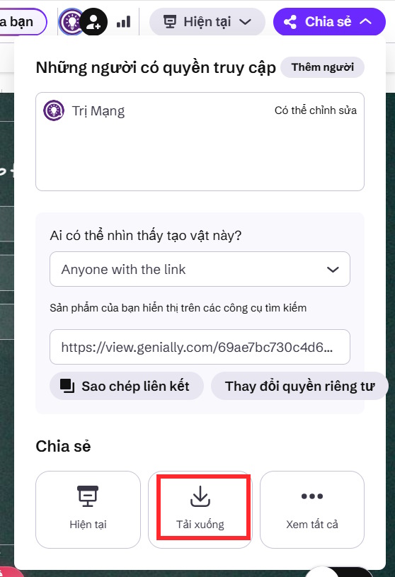 Tải trò chơi trên Genially AI