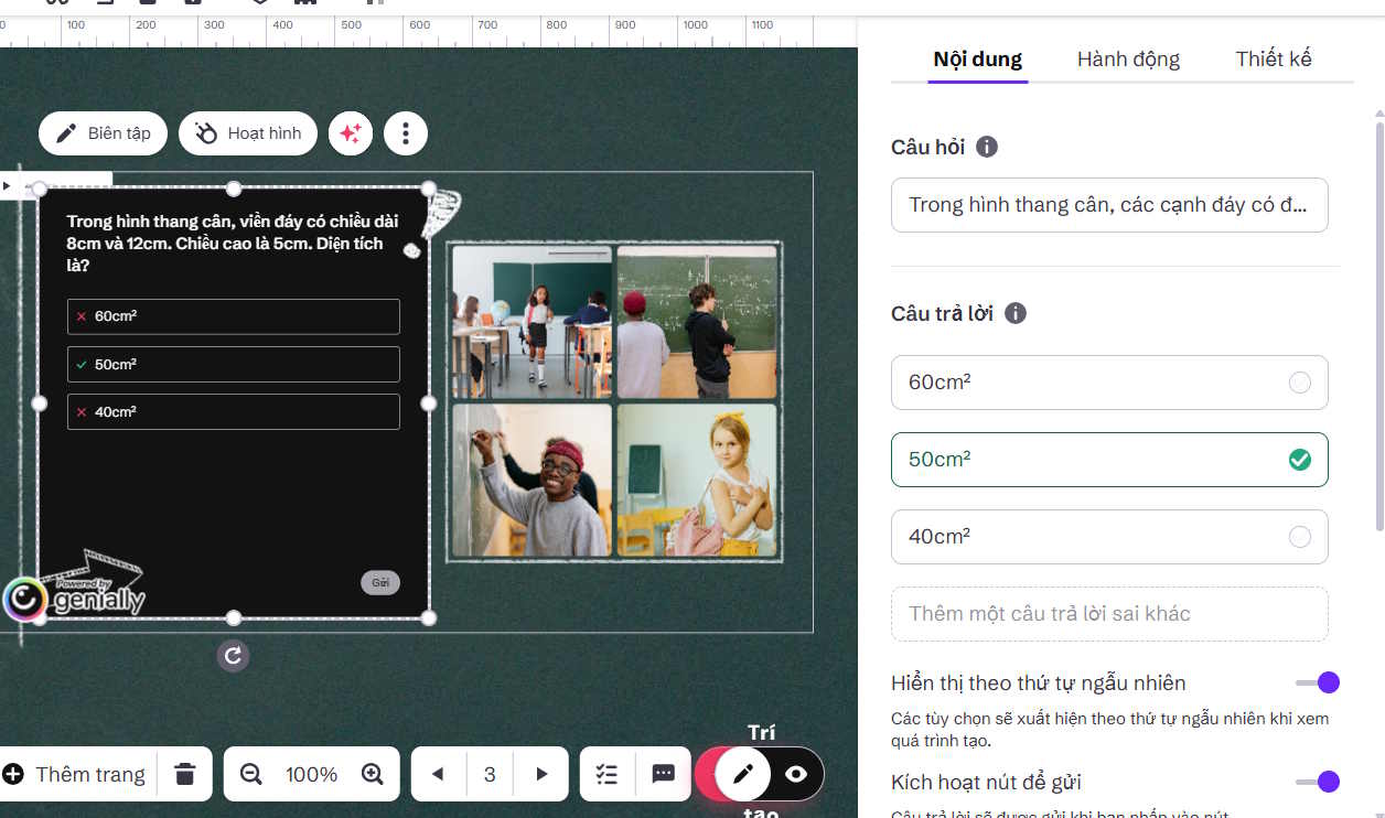 Chỉnh nội dung câu hỏi trên Genially AI