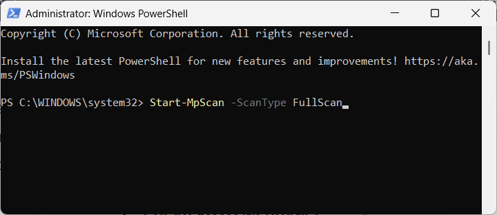Full Virus Scan bằng PowerShell