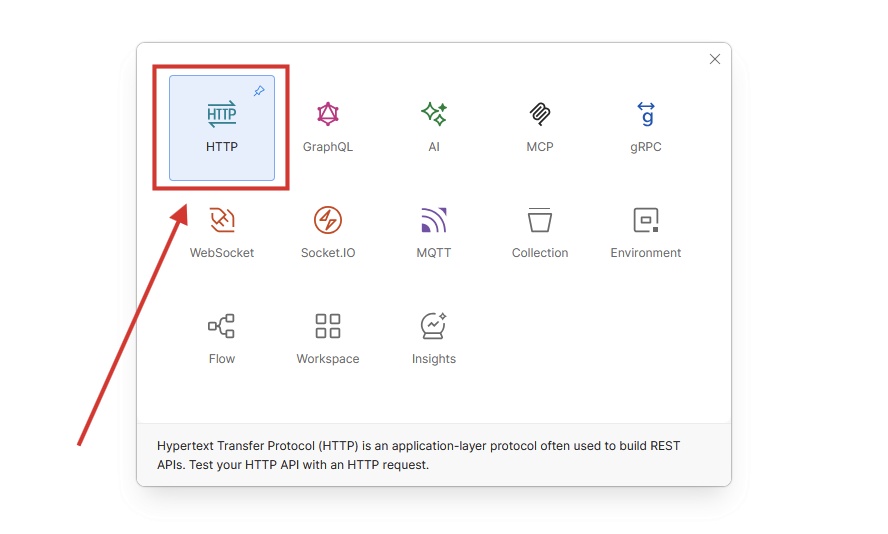 Chọn HTTP trong Postman