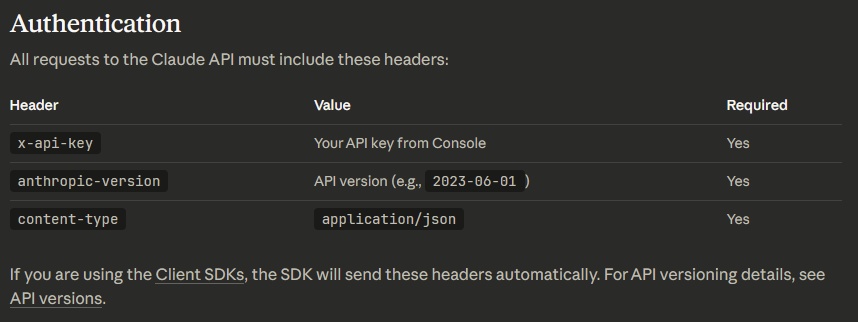Tiêu đề của yêu cầu trong tài liệu API Anthropic